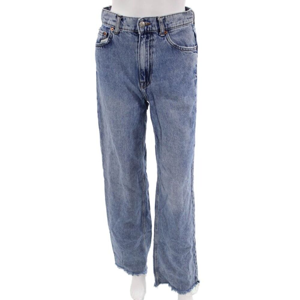 Zara Unisex Straight Wide Leg Mid Rise Blue Cotton Lyocell Jeans Size 4